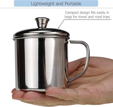 EIKS 2 Pack 250ml Stainless Steel Coffee Mugs with Lids & Measuring Scale | For Serving Coffee Beverage in Home Camping Picnic