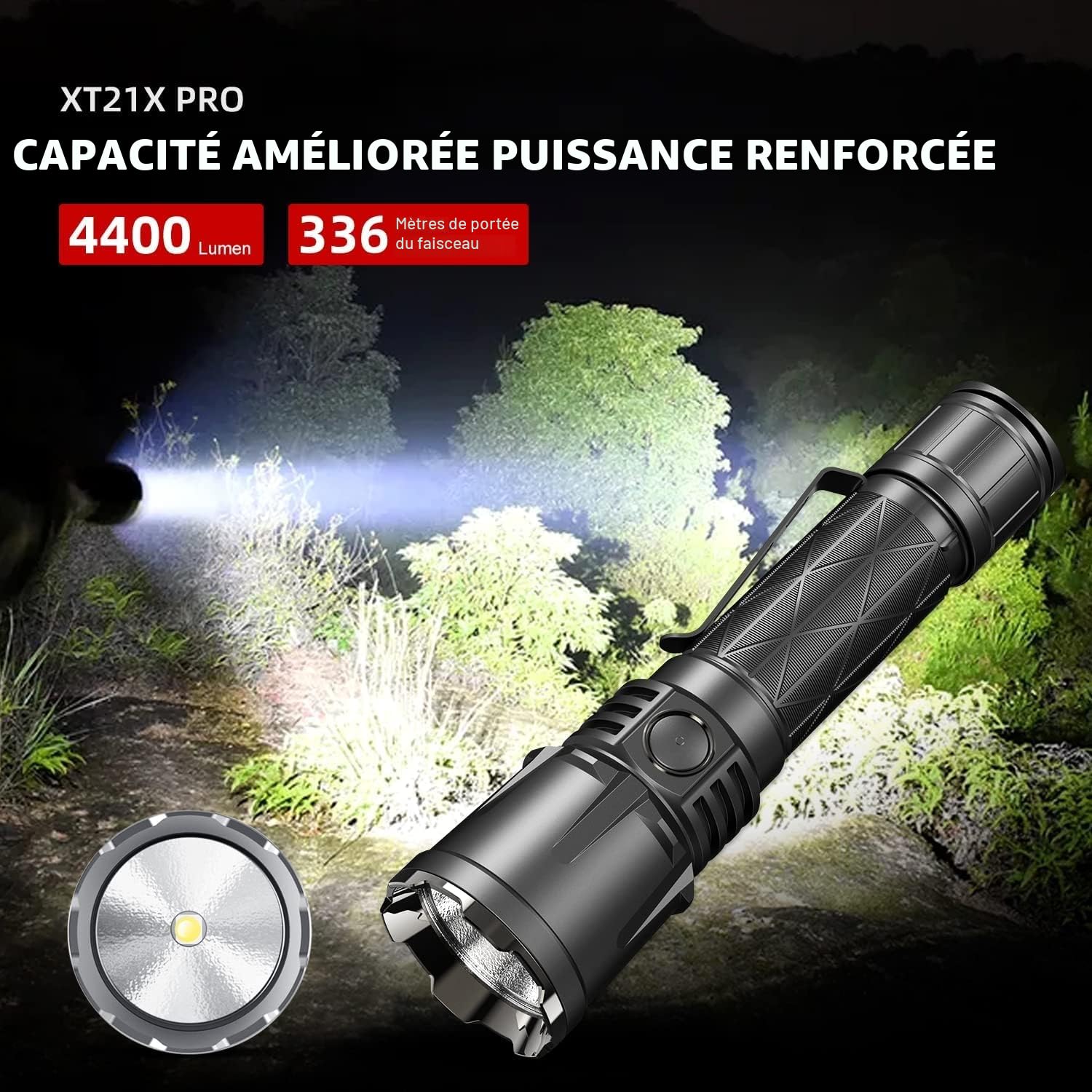 klarus XT21X Pro 4400 Lumens Lampe torche tactique LED super brillante, 336 mètres, USB USB Rechargeable lampe de poche