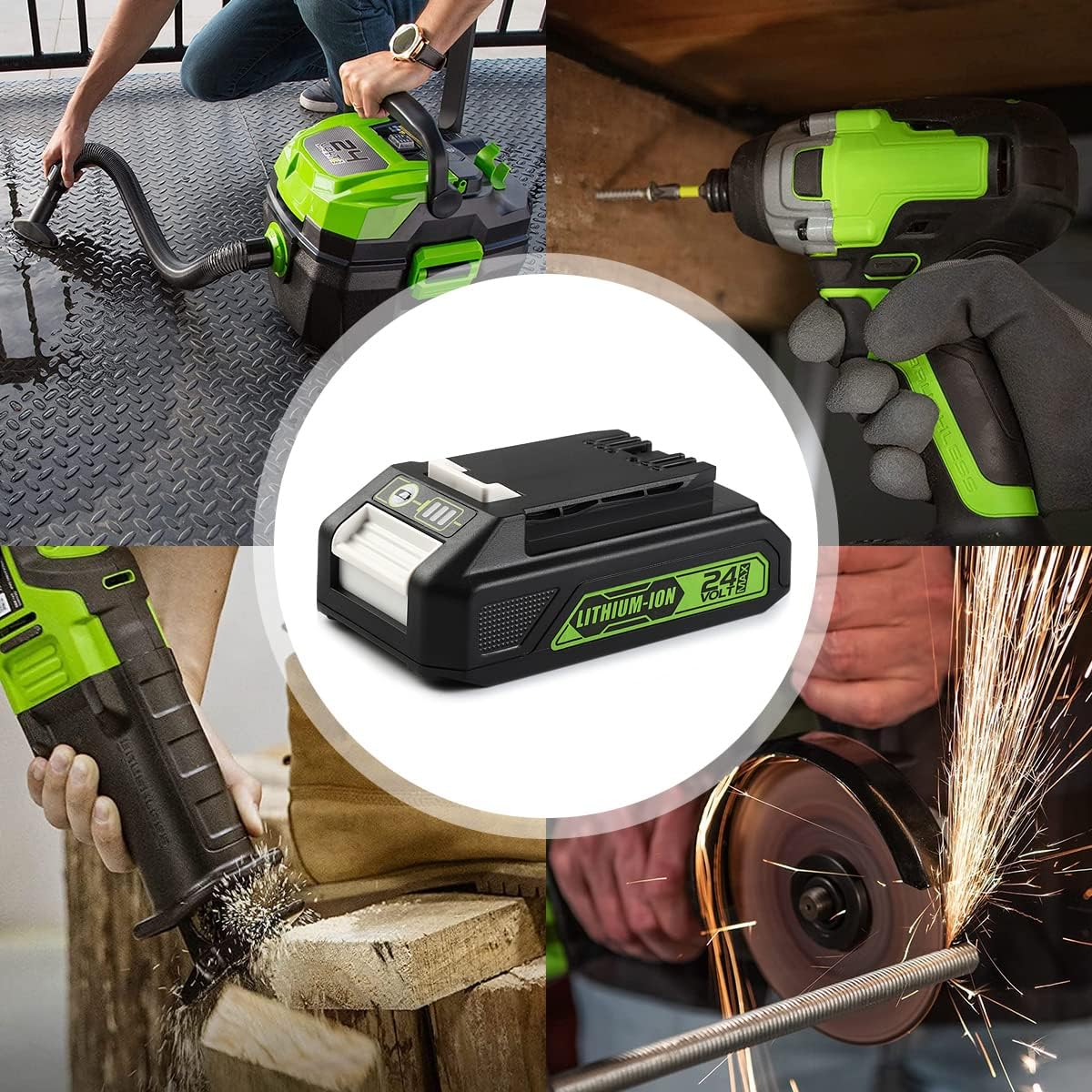 energup 2Pack 24Volt Replacement Greenworks 24V Battery 3.5A, 29842 29852 29322 BAG709 BAG710 20352 22232 2508302 for 2X24V Batteries with 1Port 24Volt greenworks Battery Charger