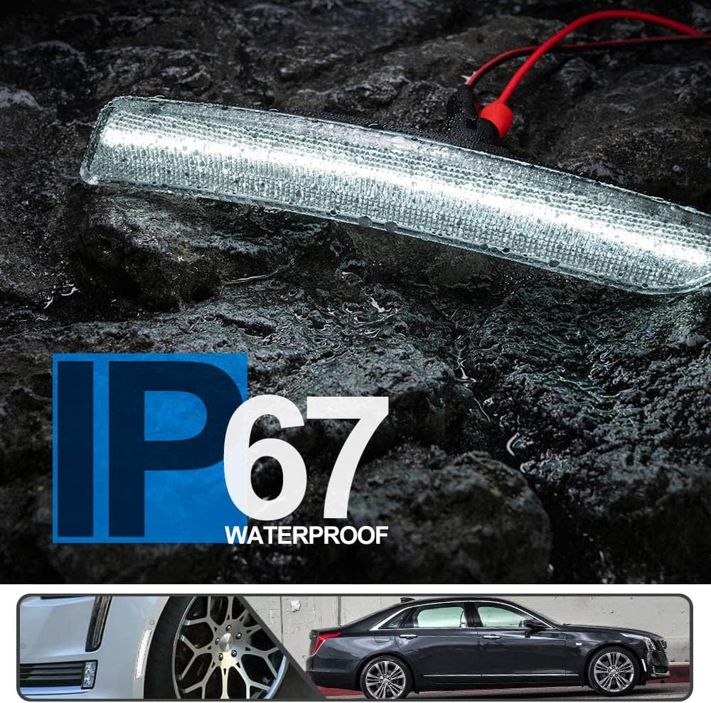 2Pcs White LED CT6-V LED Side Marker Light for Ca'dillac CT6 2016 2017 2018 2019 2020, CT6-V 2019-2020 Side Blinker Light Bumper Indicator Turn Signal Lights Replace OEM Side Marker Lamp Clear Lens