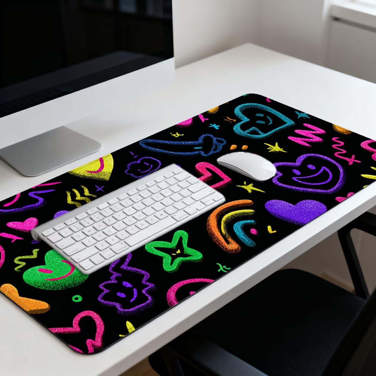 Kolorowa podkładka pod mysz XXL 1000 x 500 mm czarna podkładka pod mysz na biurko z wodoodporną powierzchnią i antypoślizgową podstawą, podkładka pod mysz do biura, komputera, poprawia dokładność i