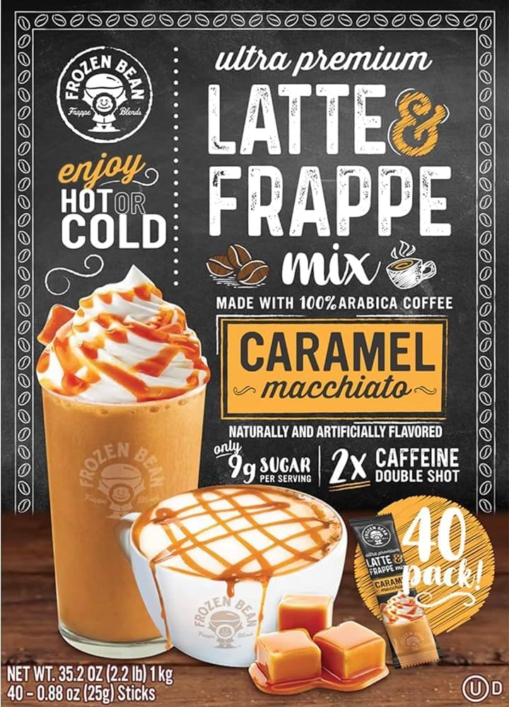 The Frozen Bean Ultra-Premium Caramel Macchiato (Lightened) Latte & Frappe (40 Pack)