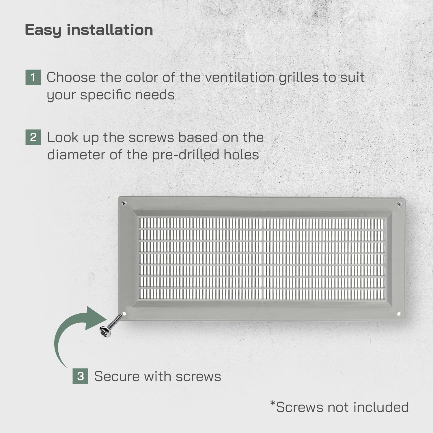 Vent Systems 130 x 300 mm / 5" x 12" Inch Gray Rectangular Plastic Air Vent Cover, Louvered Wall Grille with Screen Mesh - Image 4