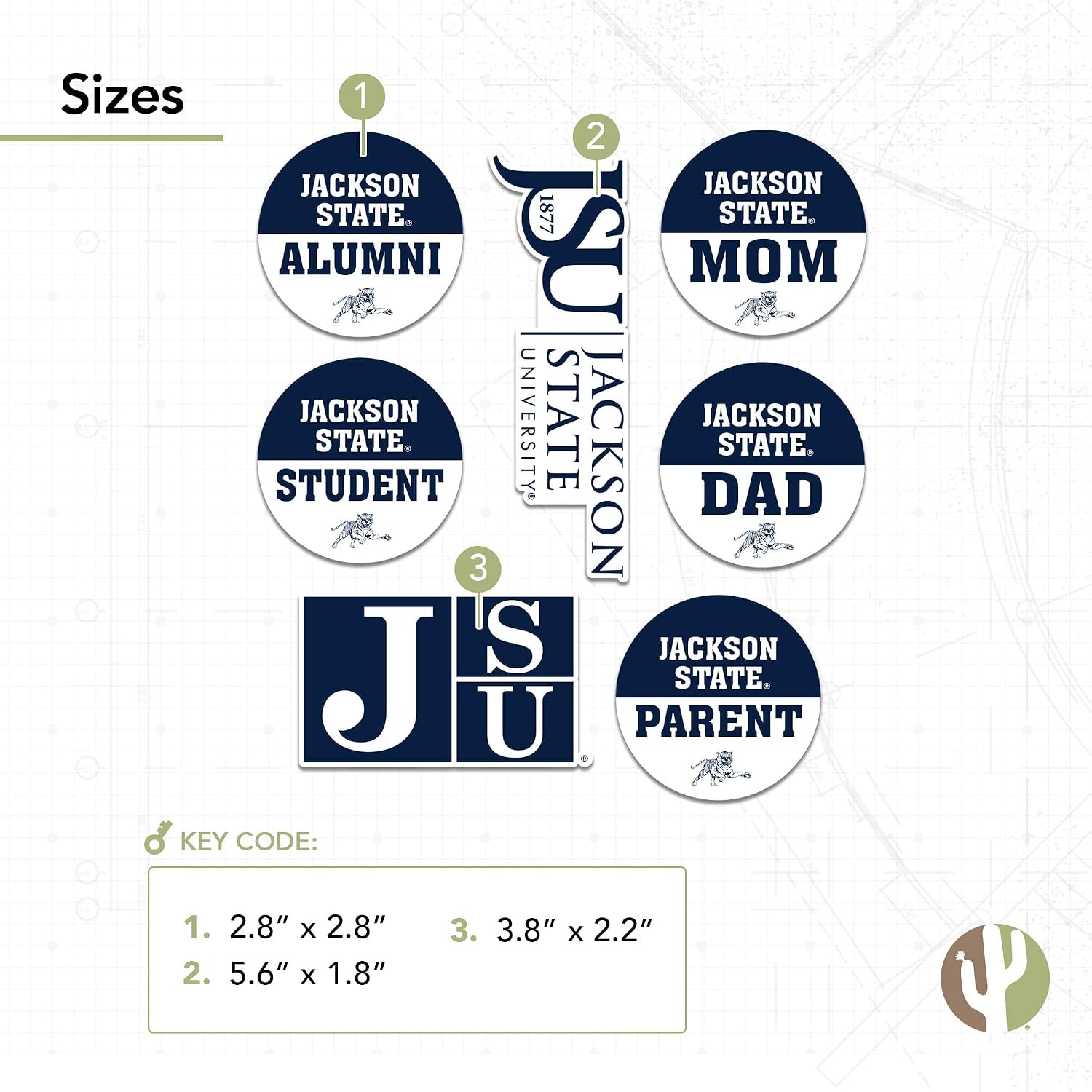 Desert Cactus Jackson State University Sticker Tigers J-State Vinyl Decals Laptop Water Bottle Car Scrapbook (Round Family)
