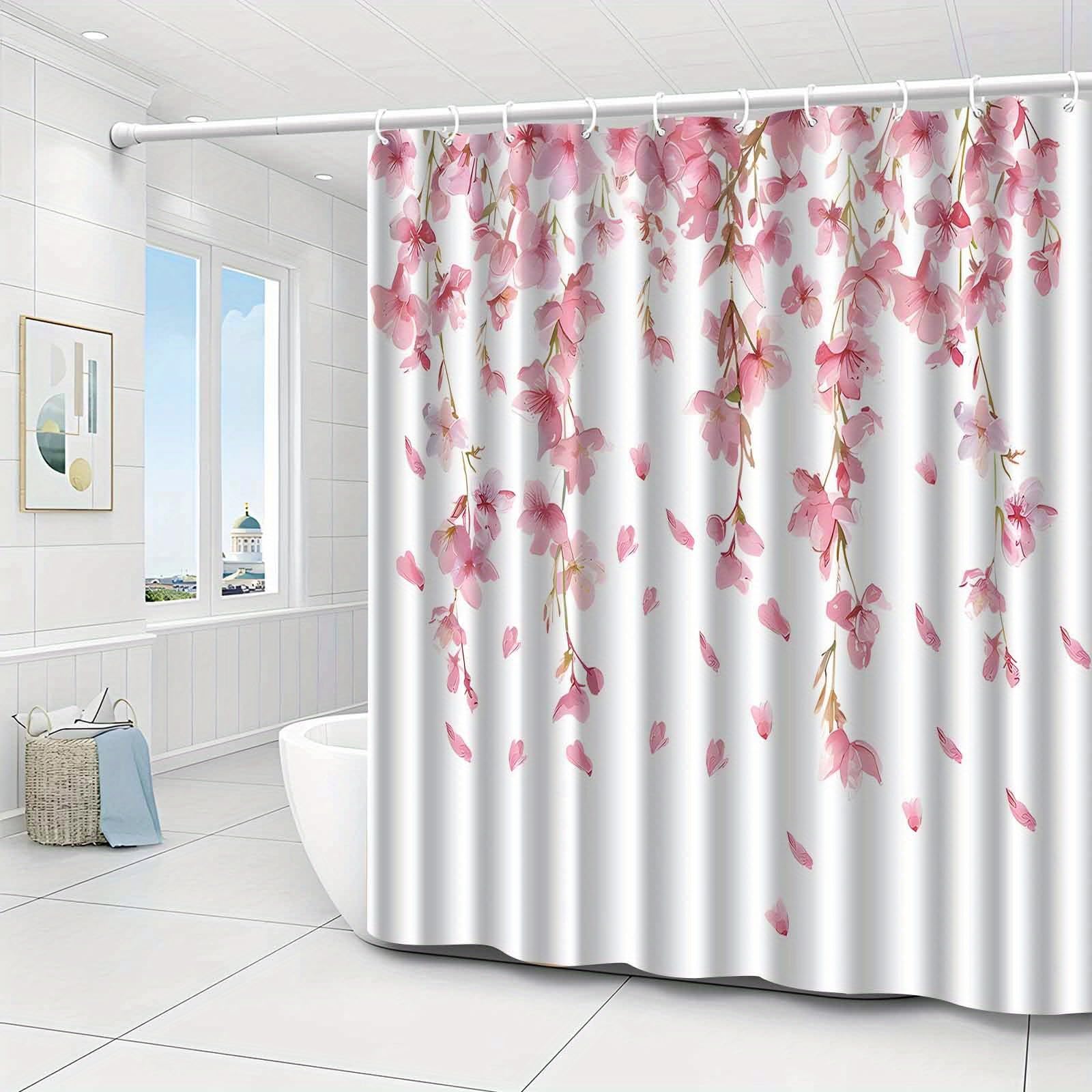 GLWDMB 1 Piece 180x200CM Beautiful Peach Blossom Pattern Printed Shower Curtain With Hook, Polyester Fabric, For Windows And Walls, Bathtub, Bathroom, Machine Washable, All Season Universal