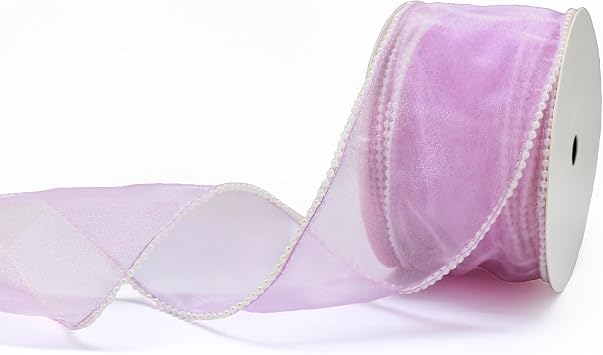 Light Purple Sheer Organza Wired Ribbon, 2.8 inch x 10 Yards Pure White Wired Pearl Edge Sheer Craft Ribbon for Gift Wrapping, Crafts, Bows, Garland, Wedding Decoration, Party Decoration