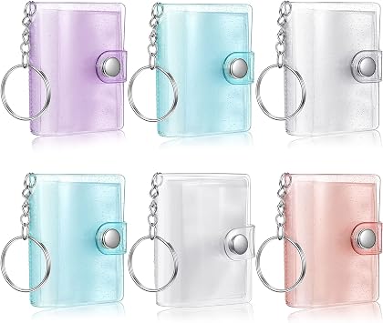 Bonuci 6 Pack 2 Inch Mini Small Photo Album Valentine Photo Storage with Keychain Pocket Album Keychain for Picture Valentine Gift WeddingTransparent, Blue, Pink, Purple