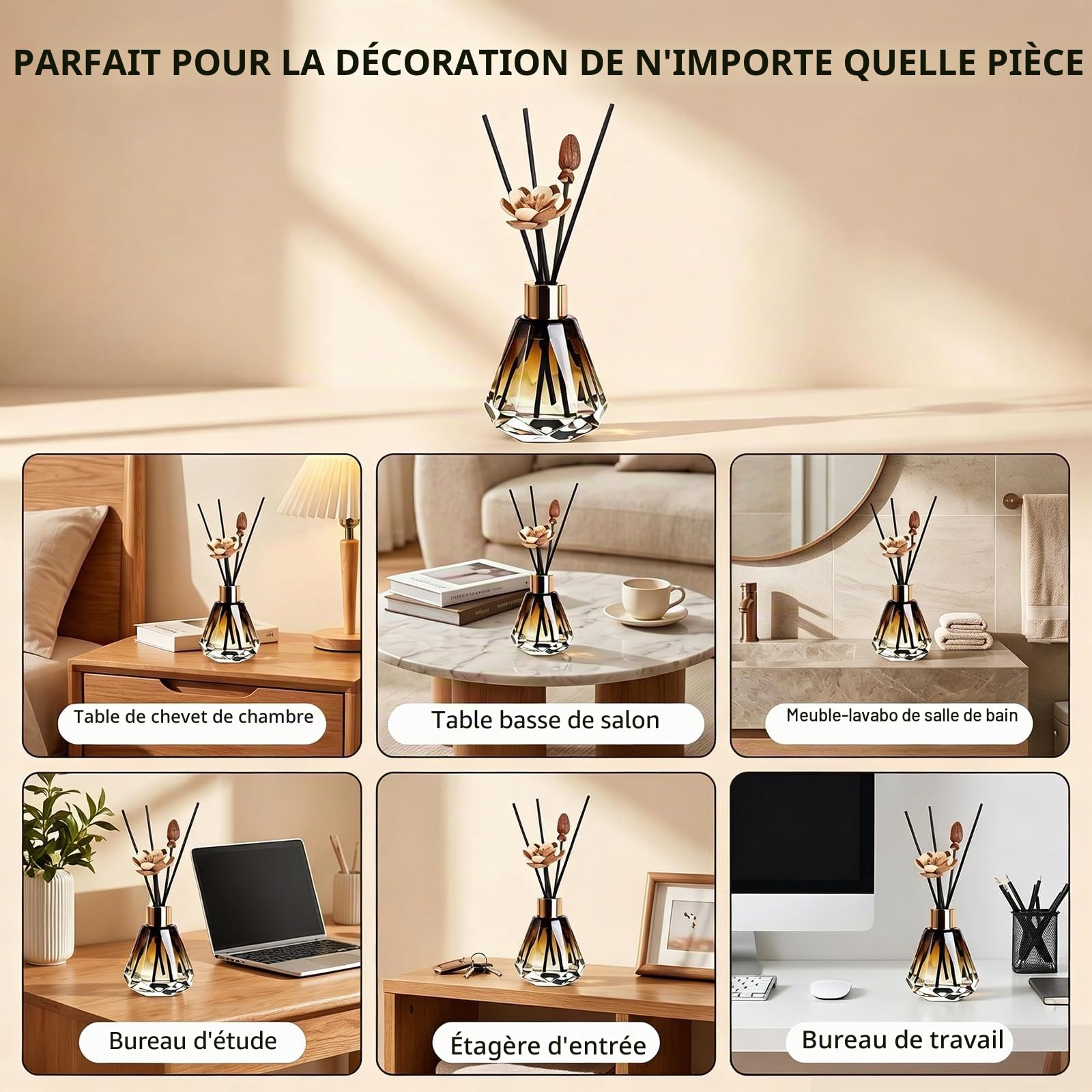 Lot de 2 flacons diffuseurs vides Rechargeables en Verre de 60 ML pour aromathérapie, Parfum, Accessoires de Rechange pour décoration d'intérieur et de Salle de Bain