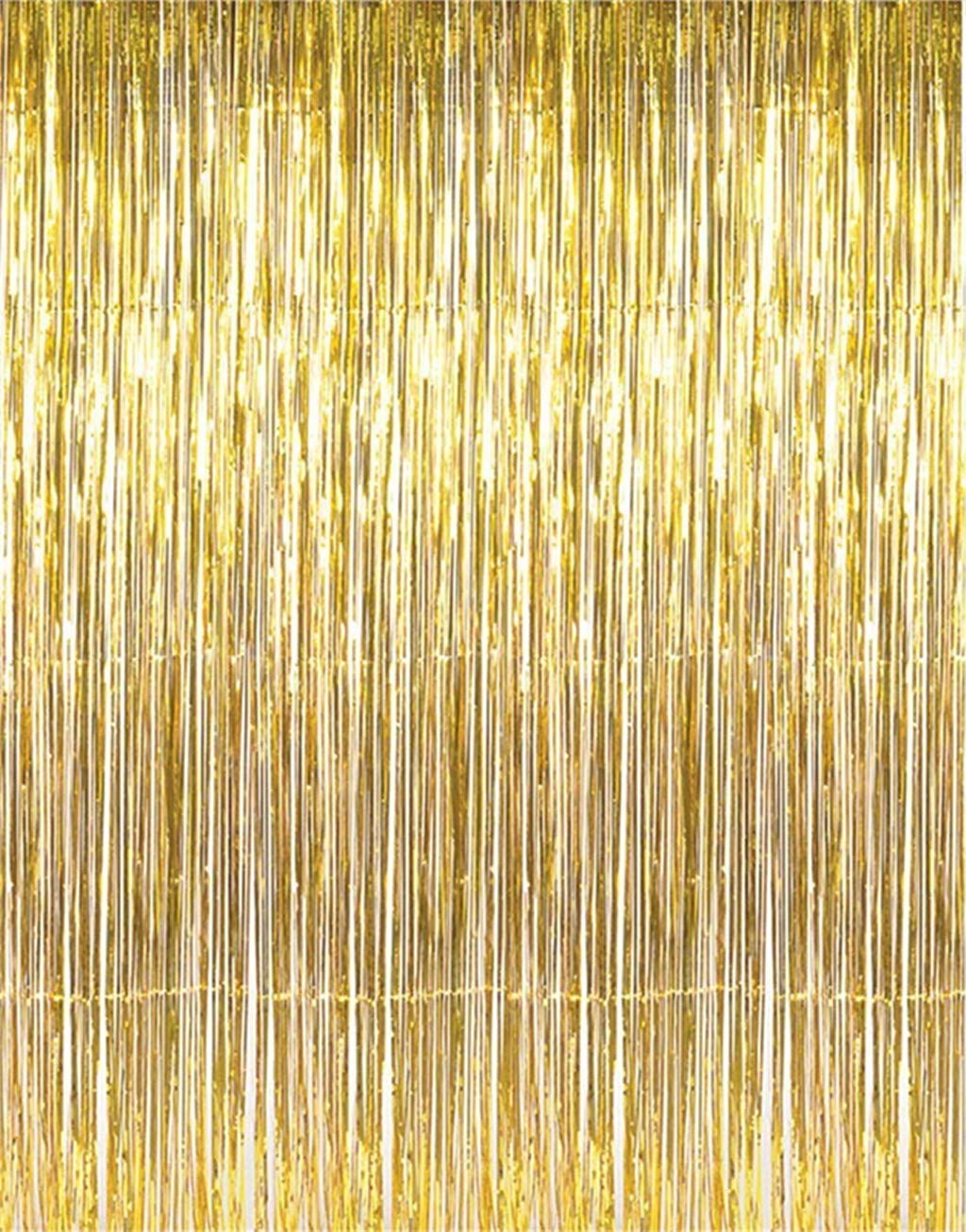 Door Rain Curtain Metallic Foil Tinsel Fringe Tassel Curtain Rain Room Wedding Birthday Christmas Party Banquet Decoration Stage Tinsel Backdrop Photo Props Background, 92x245cm (Gold)