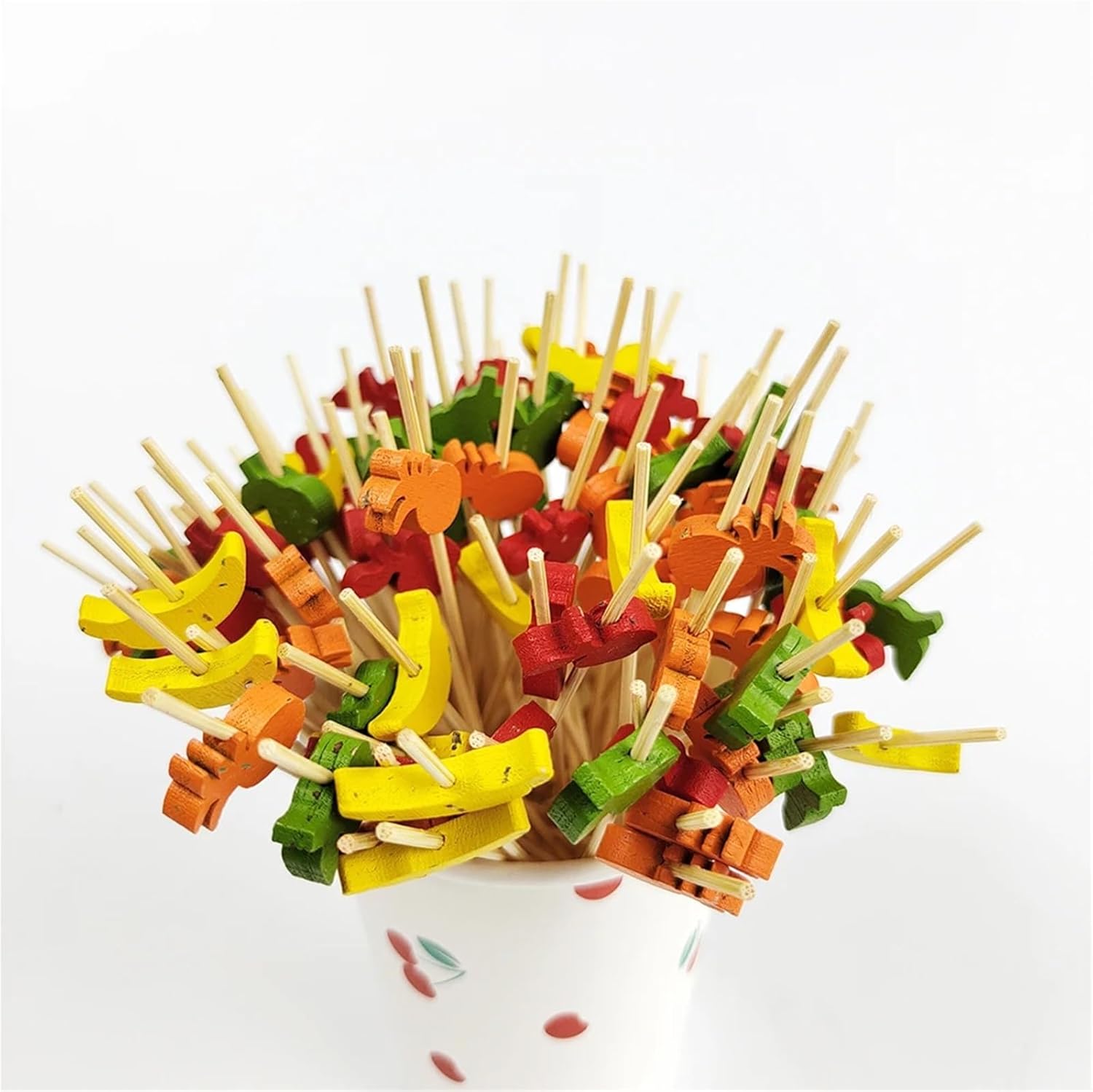 Fruit Skewers 100pcs Colourful Fruit Skewers Disposable Bamboo Buffet Cupcake Forks Wedding Party Decorations(Color2)