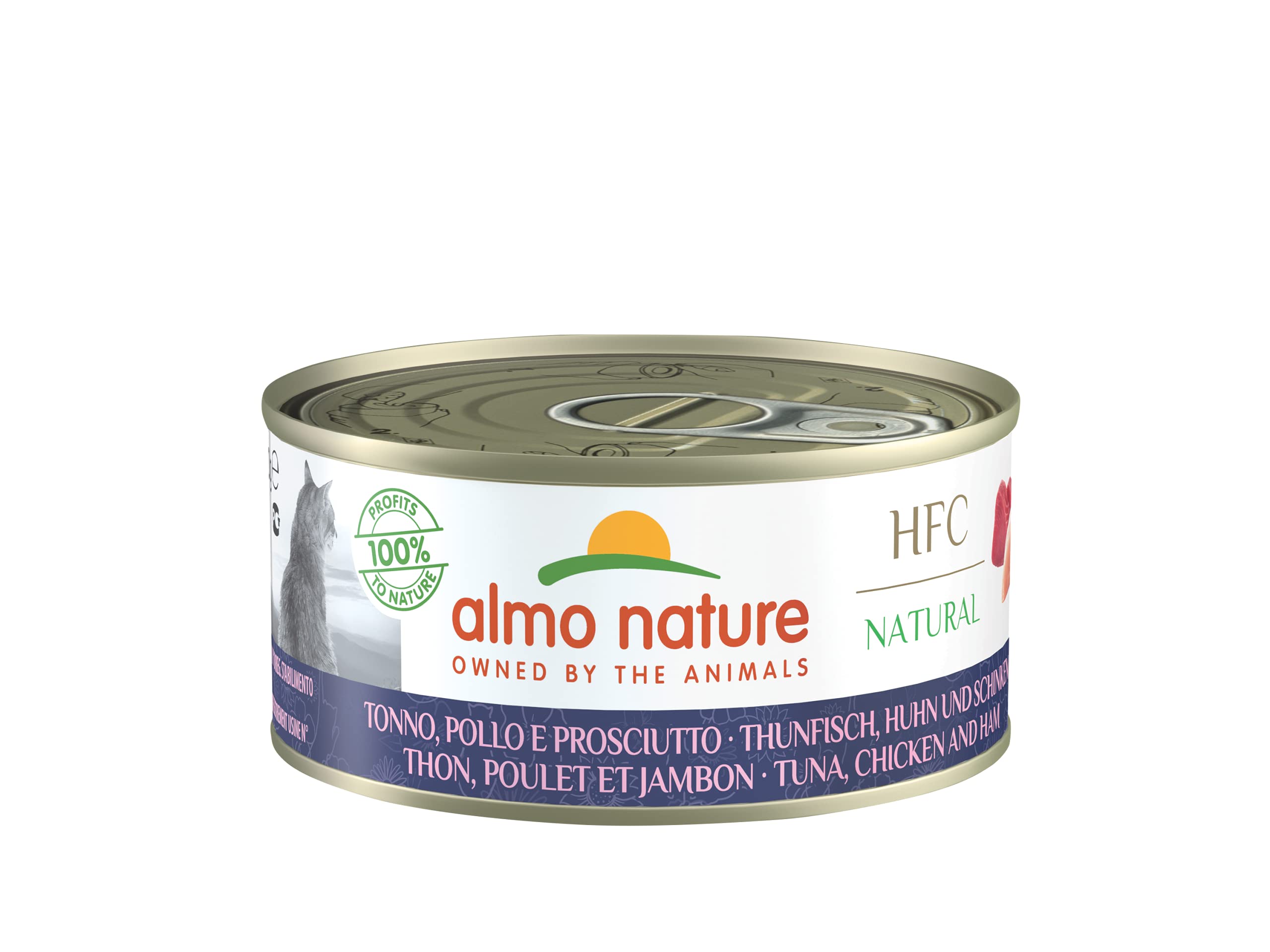 almo nature HFC Natural z tuńczykiem, kurczakiem i szynką - mokra karma dla dorosłych kotów: 24 puszki po 150 g