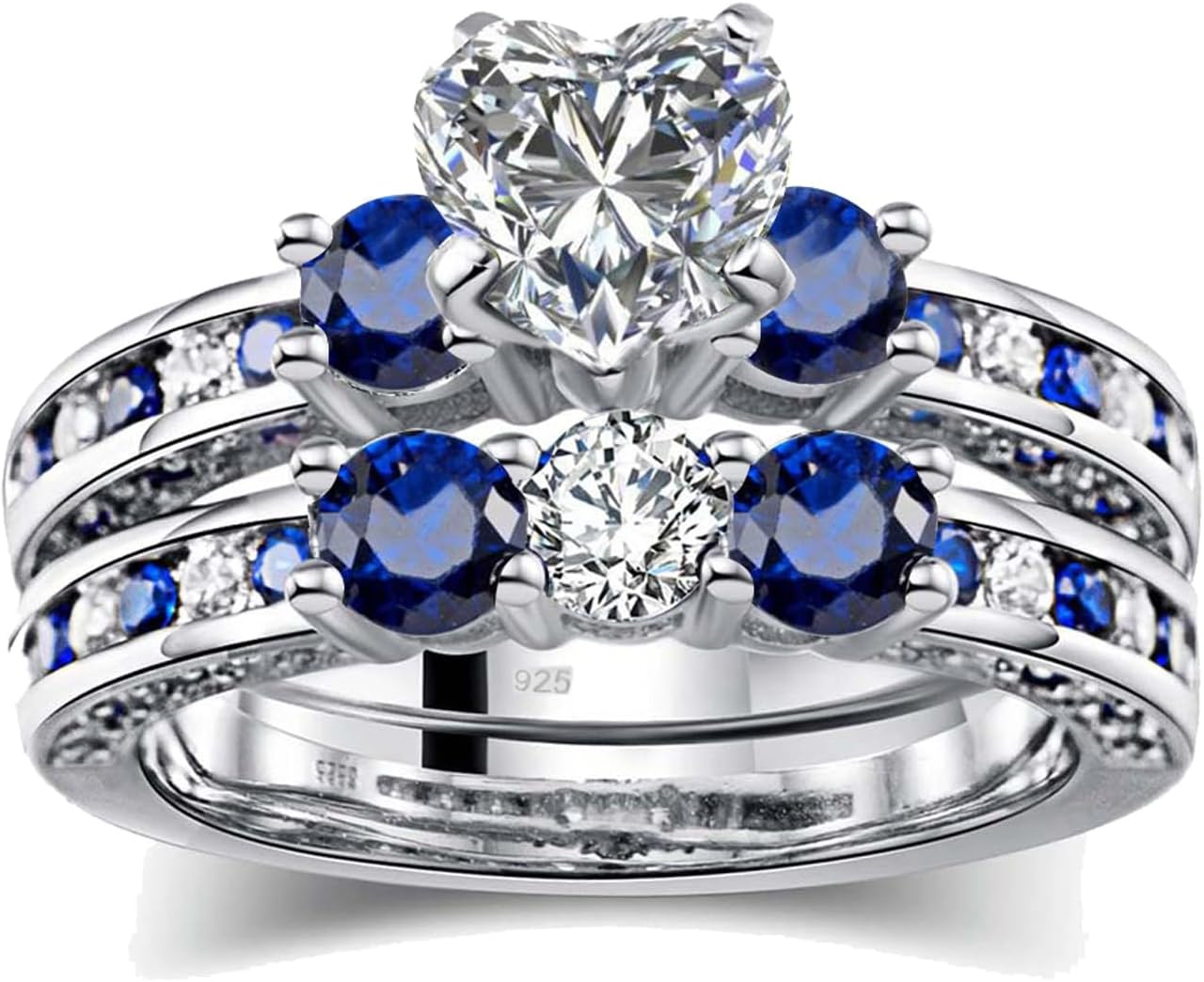Three stone Wedding Ring Sets for Women 1ct Heart CZ S925 Sterling Silver Engagement Ring