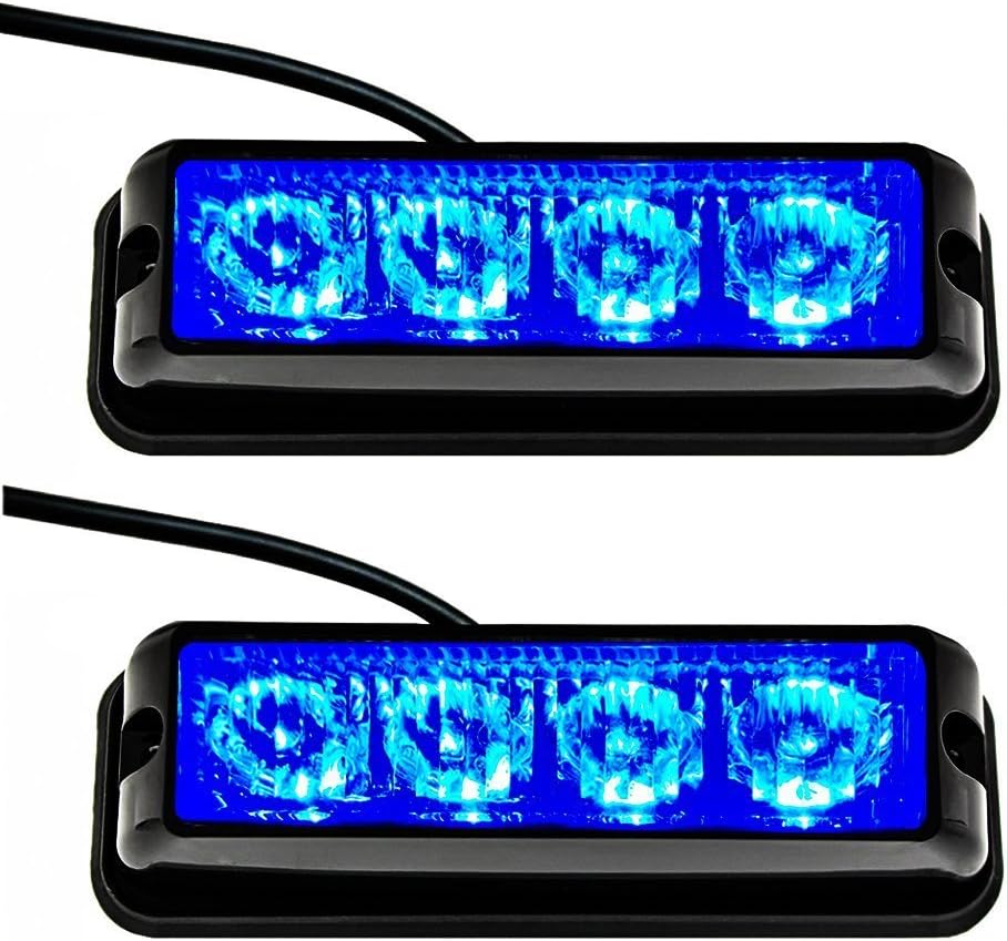 Anzeme 2 x LED Strobe Lights Car Emergency Warning Lights In Head Flashing Becon Recovery Breakdown Light Bar 12V 24V Universal for Car Vehicle Truck Trailer Caravan Camper Van Tractor (Blue)
