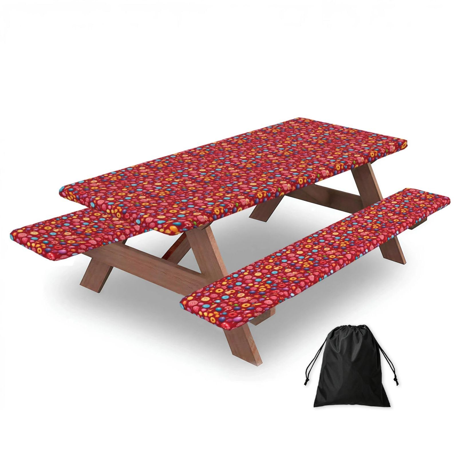 PPHGUT Lollipop Print Picnic Table Bench Cover Set Outdoor Garden Bbq Protector For Family Camping