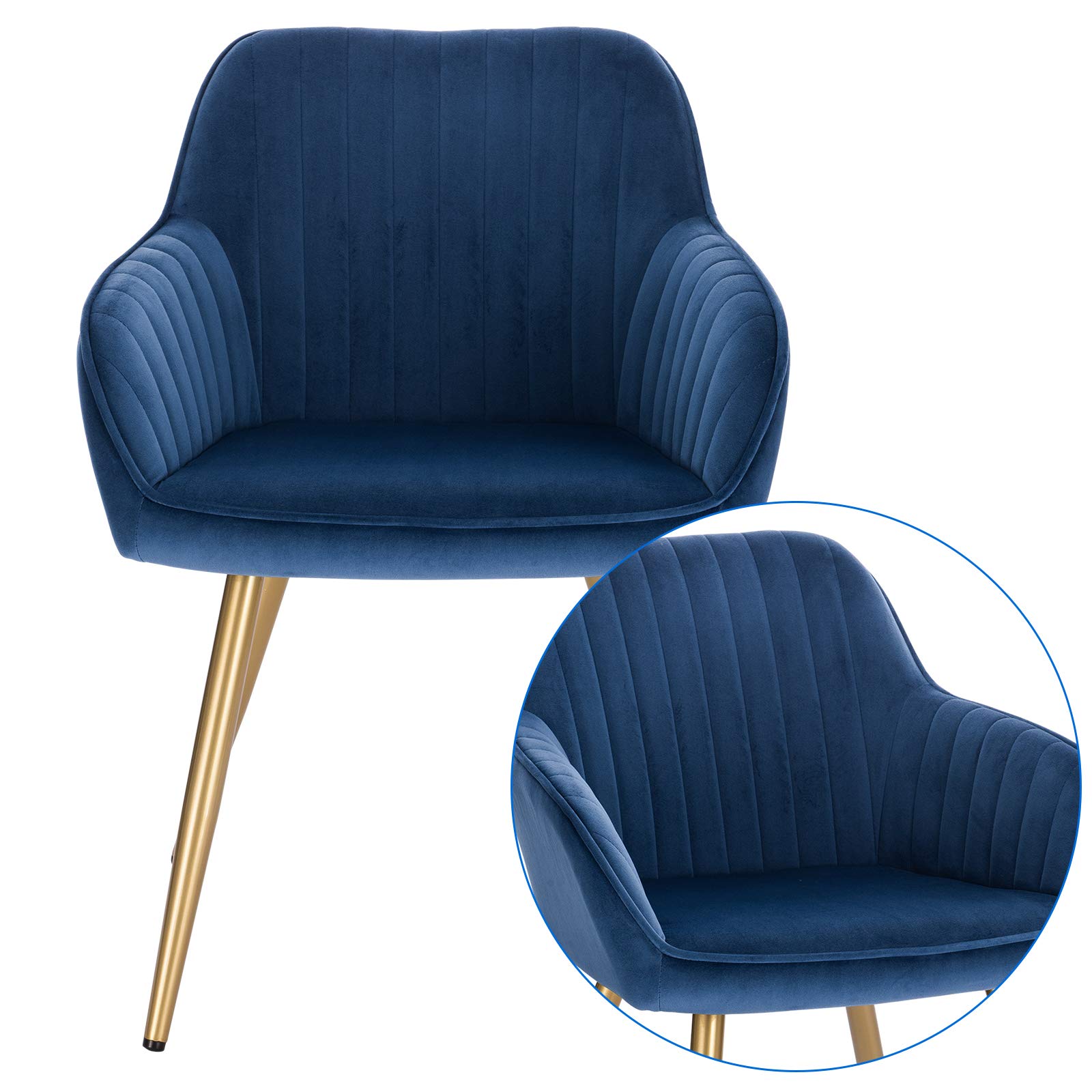 Lestarain Sedia Poltroncina da Sala Pranzo, Sedie Moderne da Cucina con Schienale e Braccioli, in Velluto, per Camera da Letto Soggiorno, Gambe Metalliche d'Oro Blu