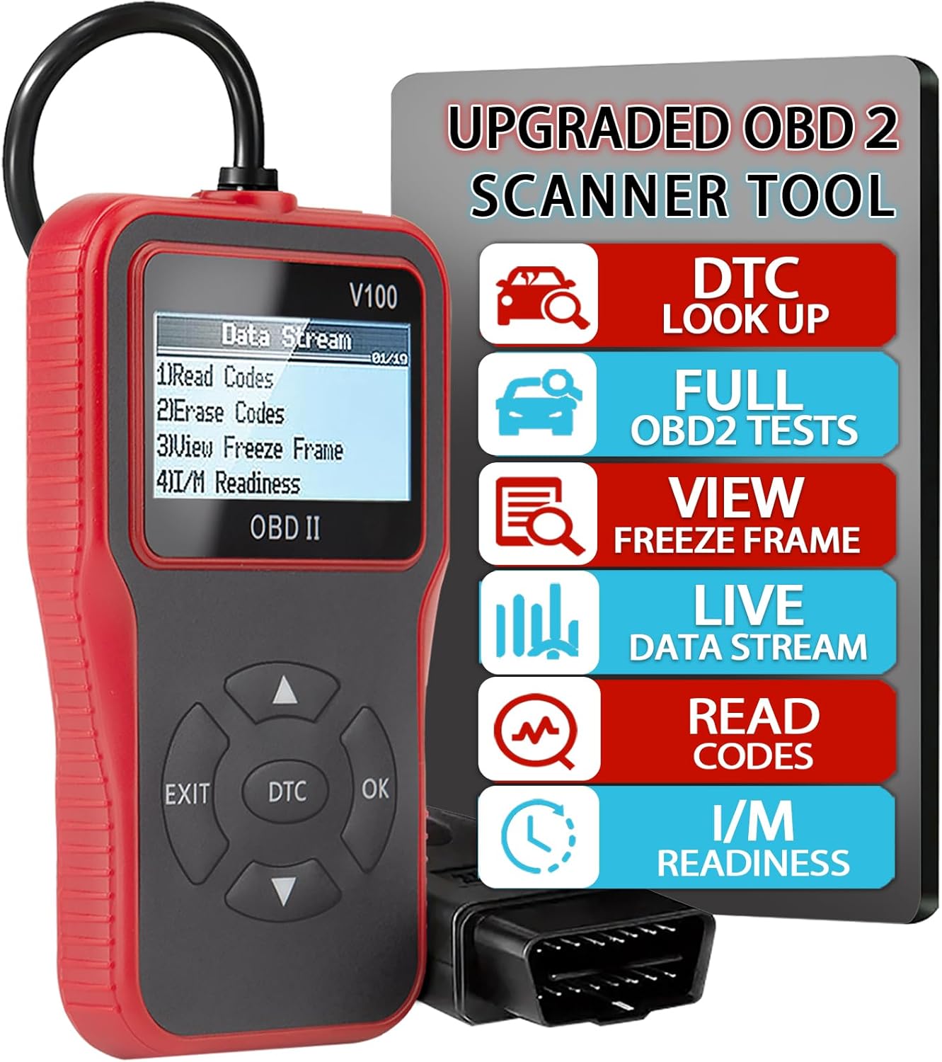 OnRetul V100 OBD2 Diagnostic Tool displaying main menu options