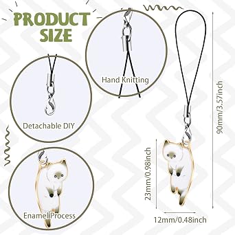 Yinkin 6 Pcs Cat Phone Charm Kawaii Cell Phone Charms Cute Hanging Cat Strap Aesthetic Animal Hanging Chain Accessories for Decoration, Backpack, Wallet, Keychain Pendant