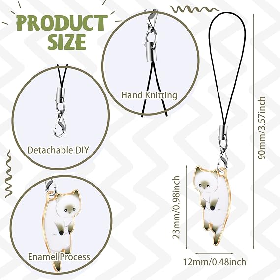 Yinkin 6 Pcs Cat Phone Charm Kawaii Cell Phone Charms Cute Hanging Cat Strap Aesthetic Animal Hanging Chain Accessories for Decoration, Backpack, Wallet, Keychain Pendant