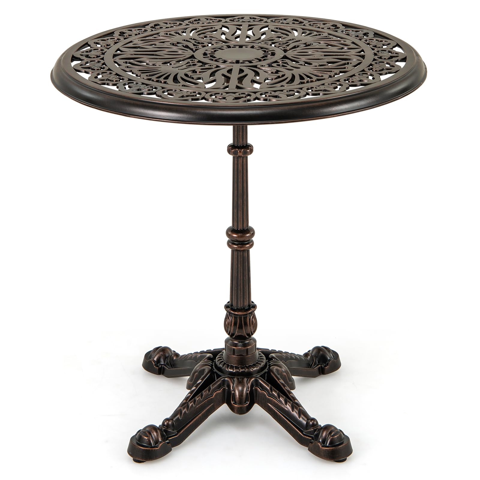 COSTWAY 68cm Garden Dining Table, Cast Aluminum Patio Bistro Table with Hollow Top & Cross Base, All-Weather Outdoor Conversation Side Table for Balcony, Backyard and Poolside