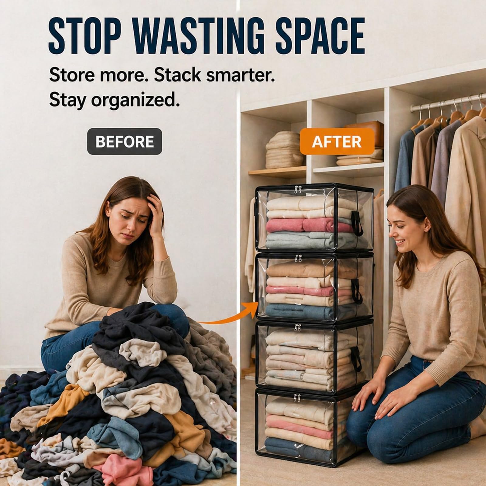 Grande Contenitore Trasparente in Plastica Spessa con Coperchio a Cerniera – Organizer Robusto, Durevole e ad Alta Capacità – Ideale per Casa, Campeggio (White*4,S(9.8 × 9.4 × 12 in))