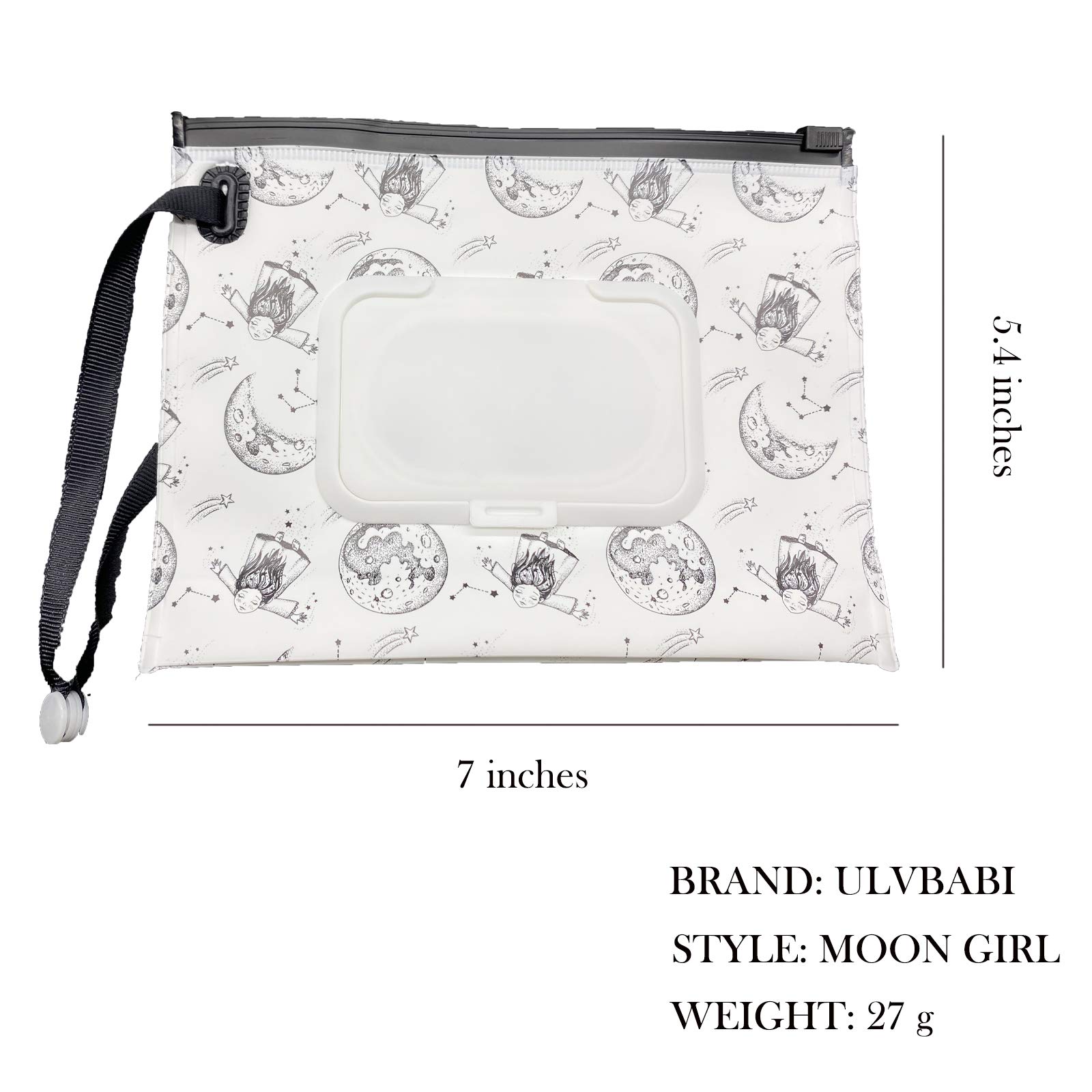 Contenitore portatile di piccole dimensioni (17,8 x 13,7 cm), dispenser di salviette riutilizzabili e ricaricabili, ecologico, pratico da viaggio (Moon Girl)