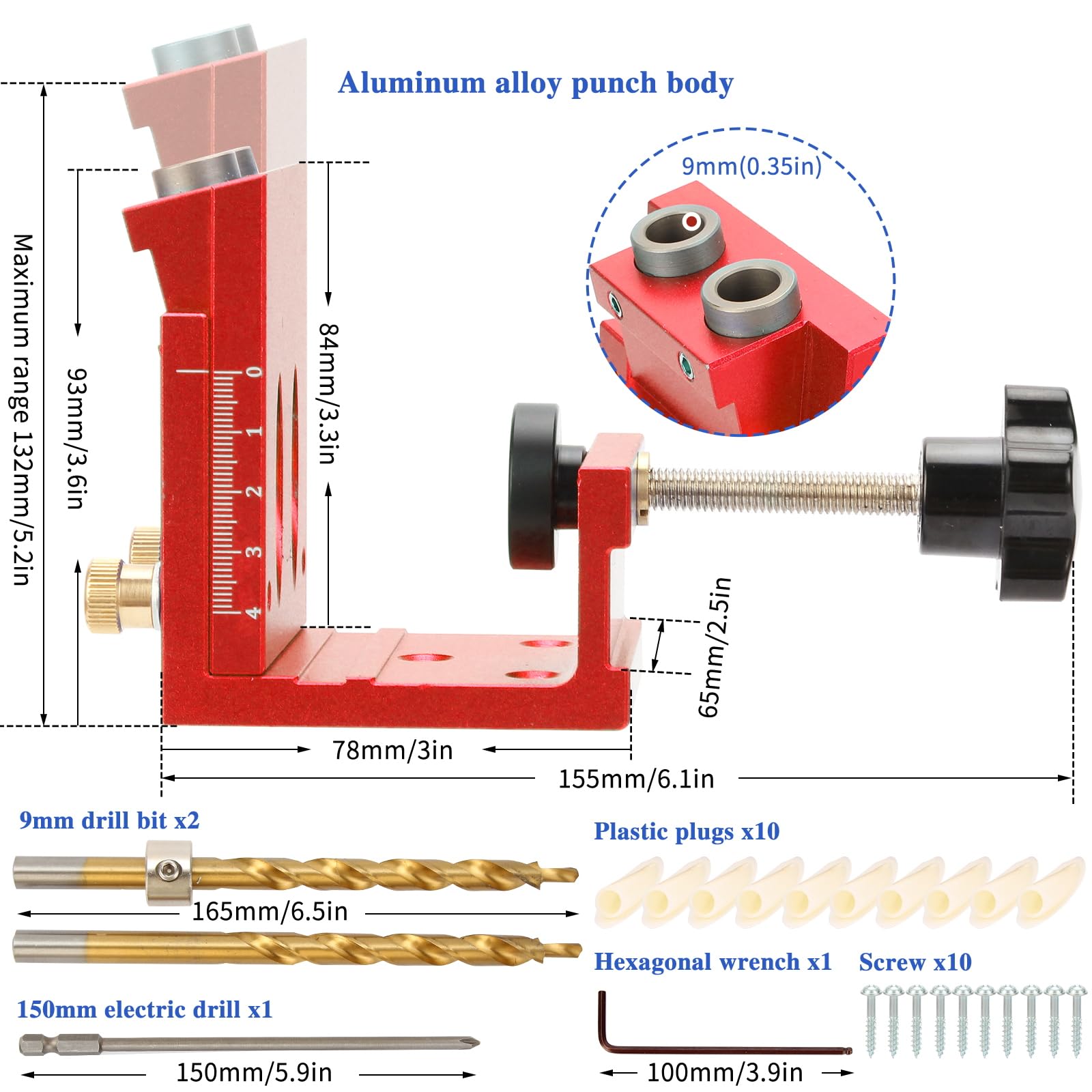 Flintronic 3-in-1 Pocket Sjabloon Kit 8/10/15 Mm - Verstelbare Boor Gids Voor Houtbewerking