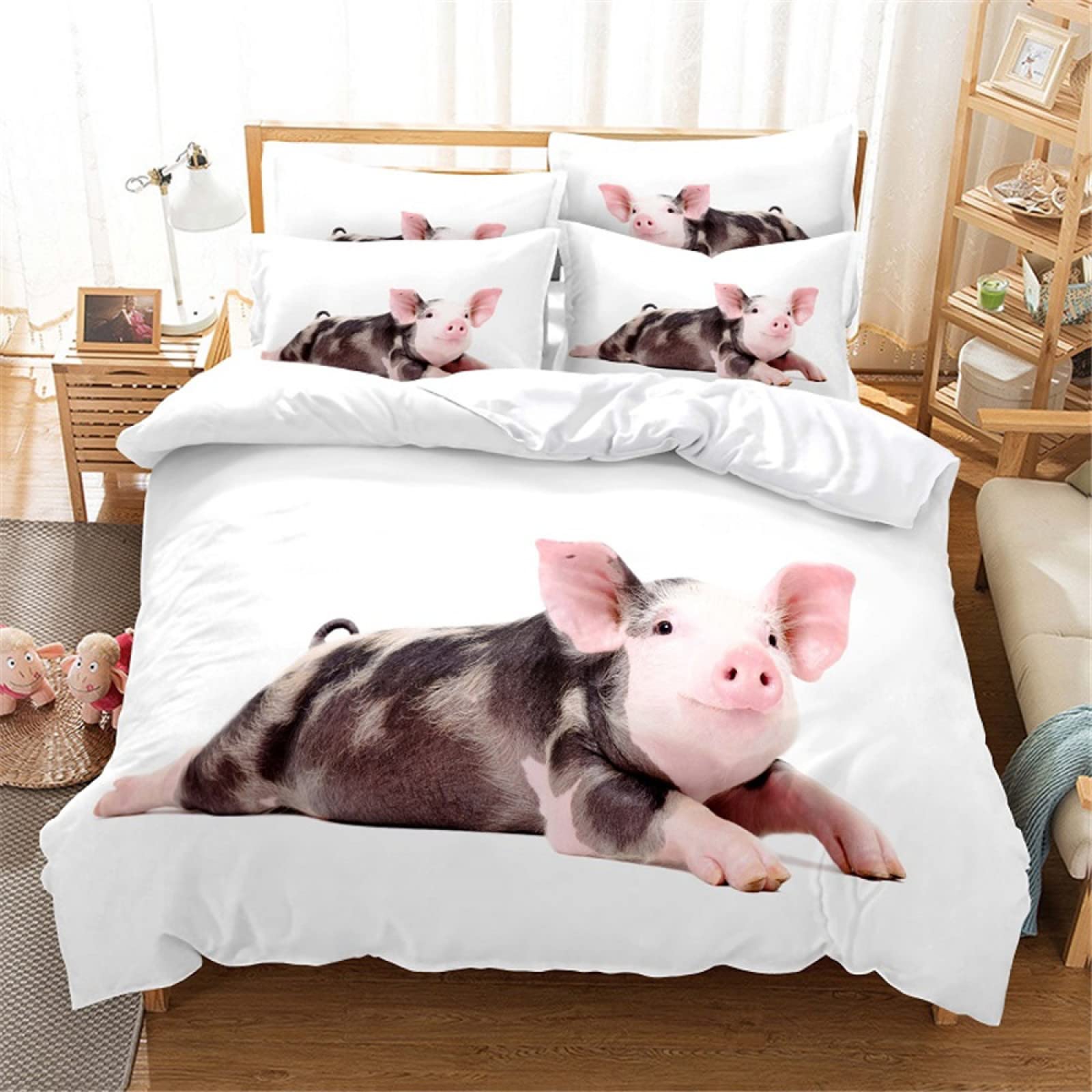 Housse de couette 160x200 cochon blanc parure de lit chambre enfant ado