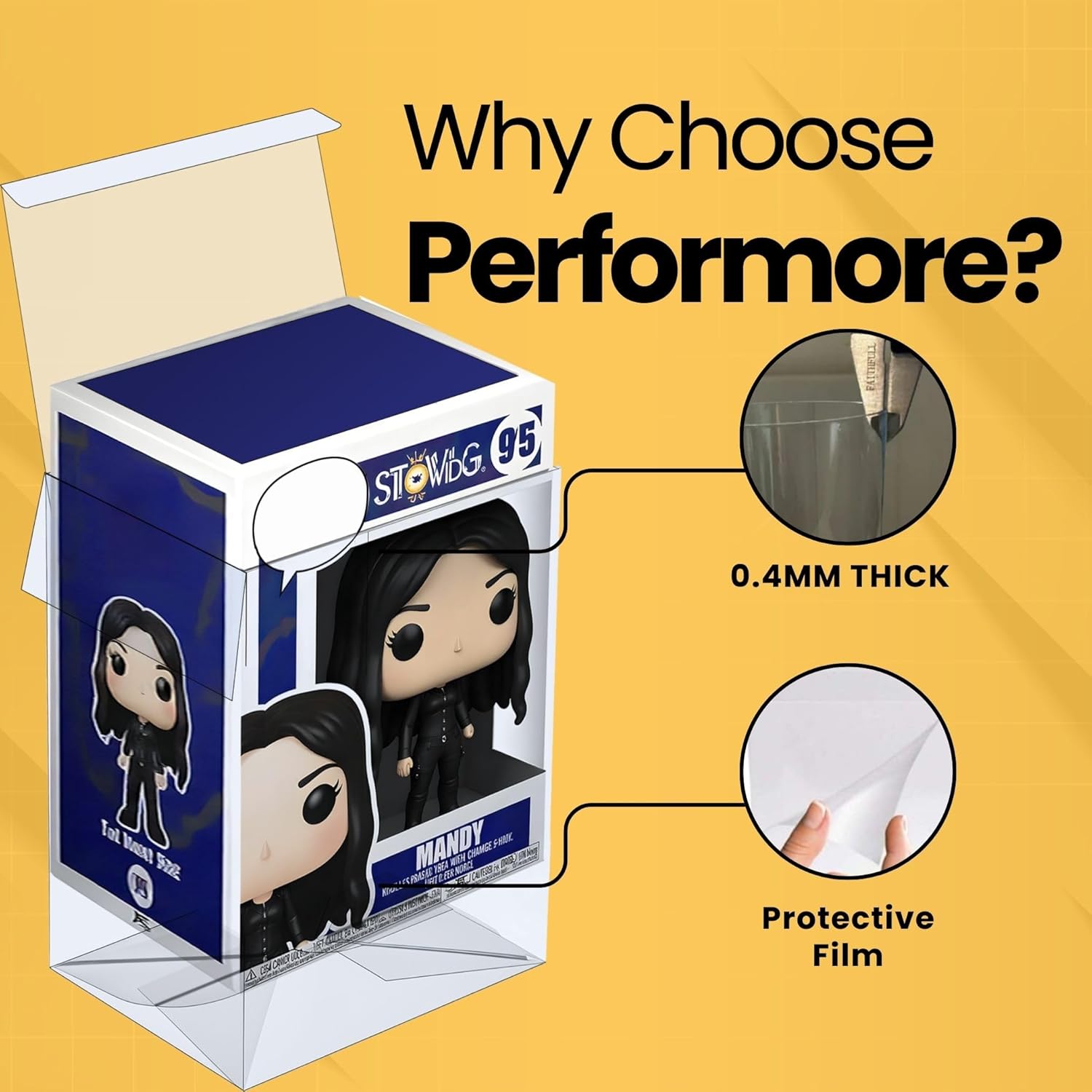 Performore Ultra Clear Protector Case Compatible for 4" Funko Pop, 40 Pack Crystal Clear Plastic Cover with Protective Film, 0.4mm Thick Vinyl Pop Figures Case