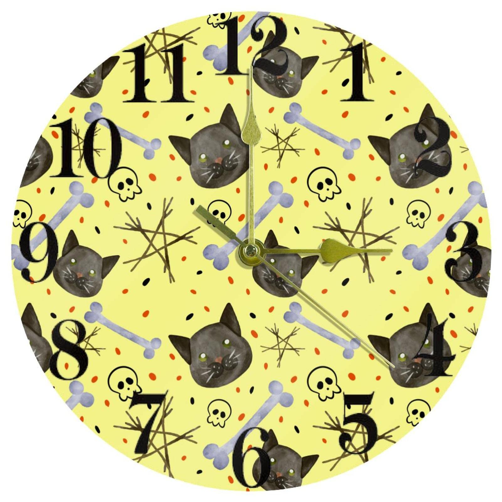 Horloge murale fonctionne à piles 25,4 cm, montre murale à quartz sans bruit chat