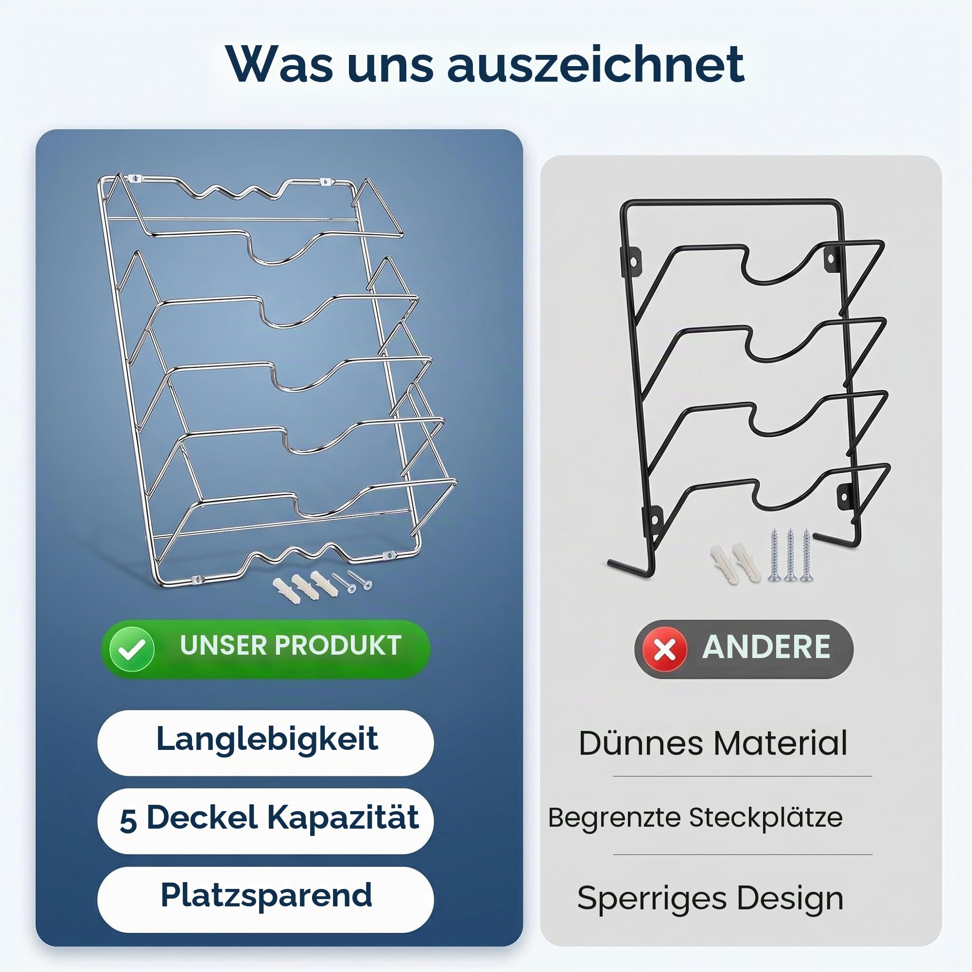 Yosoo Health Gear Wandmontage Topfdeckelhalter Chrom 5 Deckel, 2 Stk.
