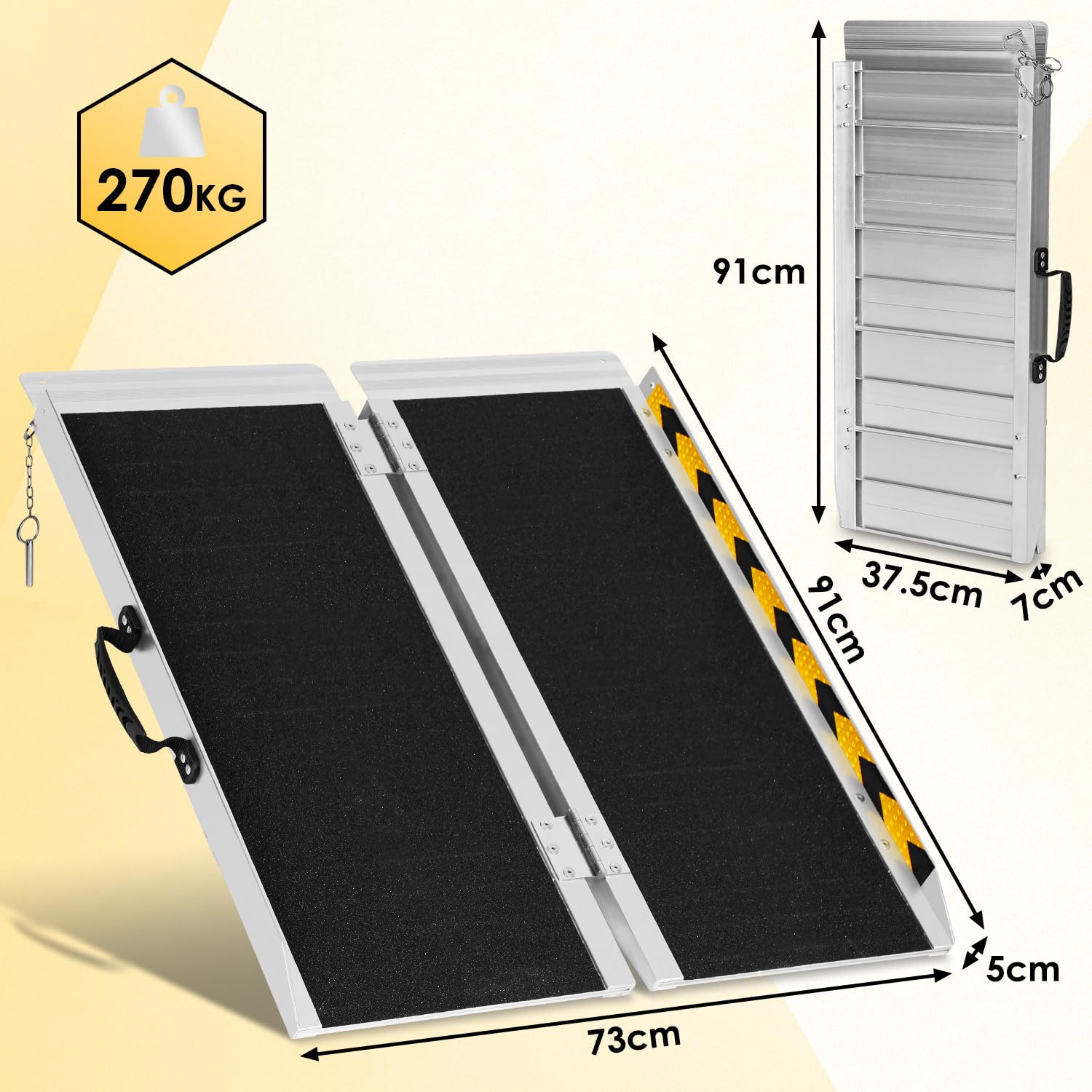 Rampa plegable para silla de ruedas, 91 cm, rampa para silla de ruedas, rampa de aluminio, antideslizante, carril de acceso móvil, soporta hasta 270 kg, rampa plegable para escaleras,