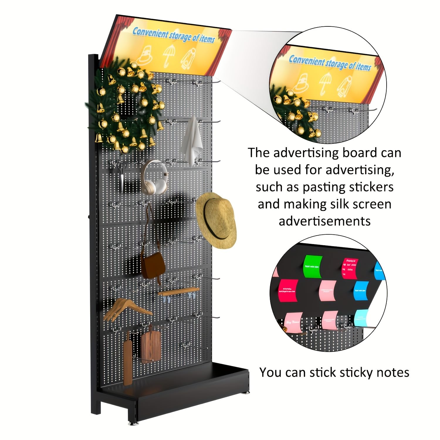 Organizzatore per pannelli forati in metallo, con 30 ganci, 215,9 x 91,4 x 33 cm, può sopportare 150 kg di peso, scatola portaoggetti portatile per garage, accessori per telefono in metallo, per