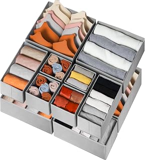 Drawer Organizer for Clothing, 12 Pack Sock Underwear Drawer Organizer Bins, Foldable Fabric Closet Organizers and Storage, Dresser Drawer Dividers for Baby Clothes, Bra, Scarves, Belt, Tie