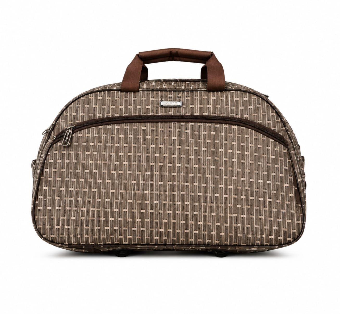 Travel Duffle Bag with Woven Pattern, Brown-image-45