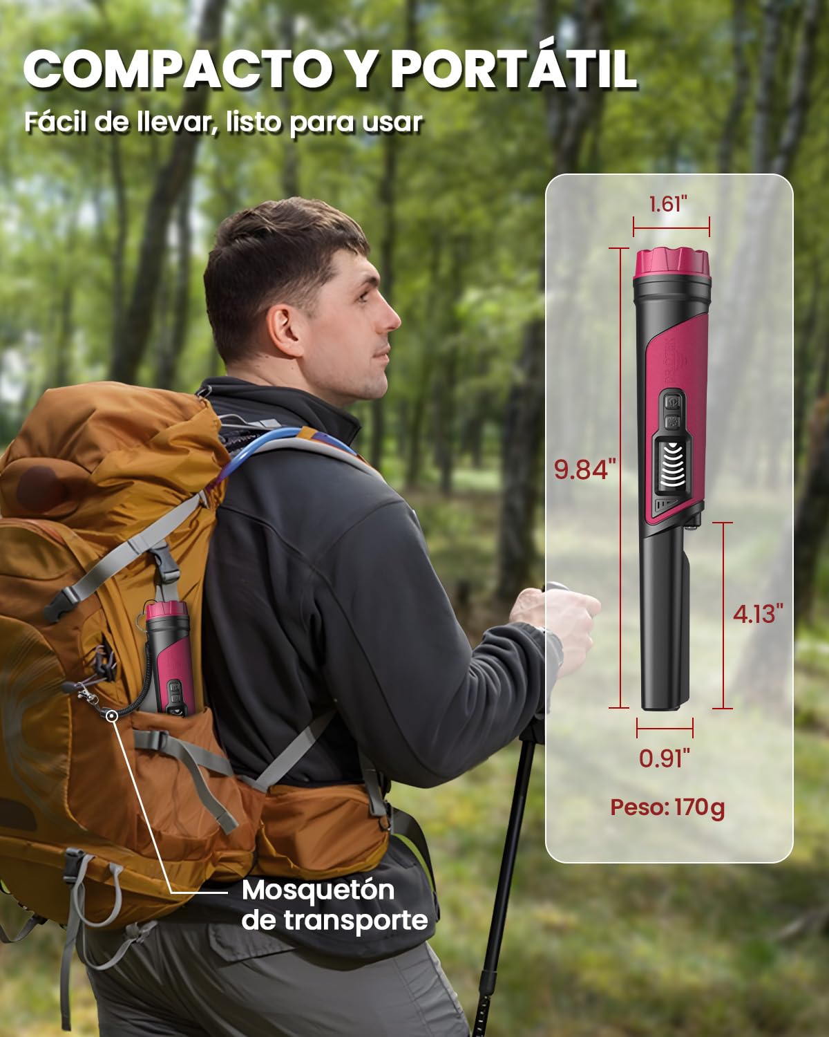 DR.ÖTEK Pinpointer Detector de Metales de Mano, IP68 Totalmente Impermeable Pinpointer de Mano con Pantalla LCD Novedosa Función de Cancelación de Interferencias, Alta Sensibilidad, 3 Modos de Alerta