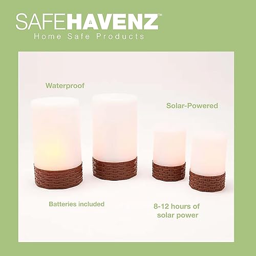 Miniatura 3 de Luces solares de ratán, iluminación decorativa al aire libre para patio, jardín, patio y césped, marrón con luz amarilla parpadeante, paquete de 4