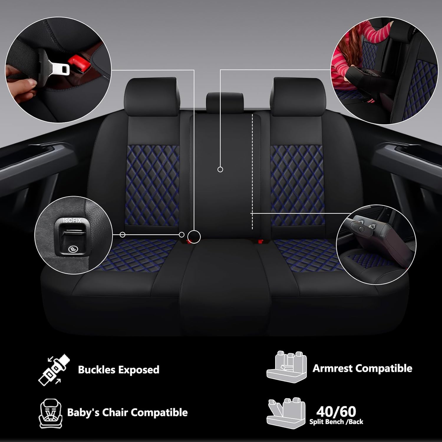 f150 seat covers, custom ford f150 truck seat cover fit for 2015-2025 f150 and 2017-2025 f250 f350 f450 super duty crew cab xl xlt lariat king ranch platinum (black blue, front and rear(5 seats)) full set(5 seat) black blue