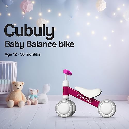 Miniatura 2 de Juguetes de bicicleta de equilibrio rosa para bebés de 1 año, regalos para niños y niñas de 10 a 36 meses, sin pedal, 4 ruedas de silencio y asiento