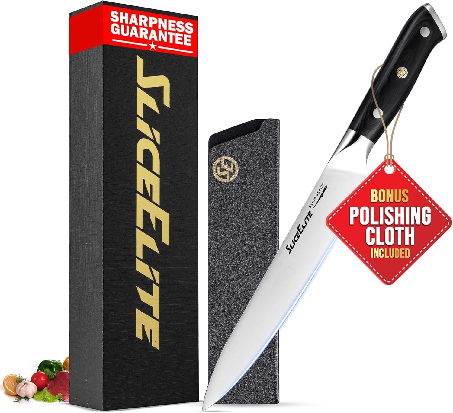 SliceElite Slice Series 8 Inch Carving Knife High Carbon German Stainless Steel Pakkawood Handle Brisket Chopper Fruit Vegetable Meat Slicer Chef BBQ Sharp Kitchen Precision Gift Knife Cutter Tool