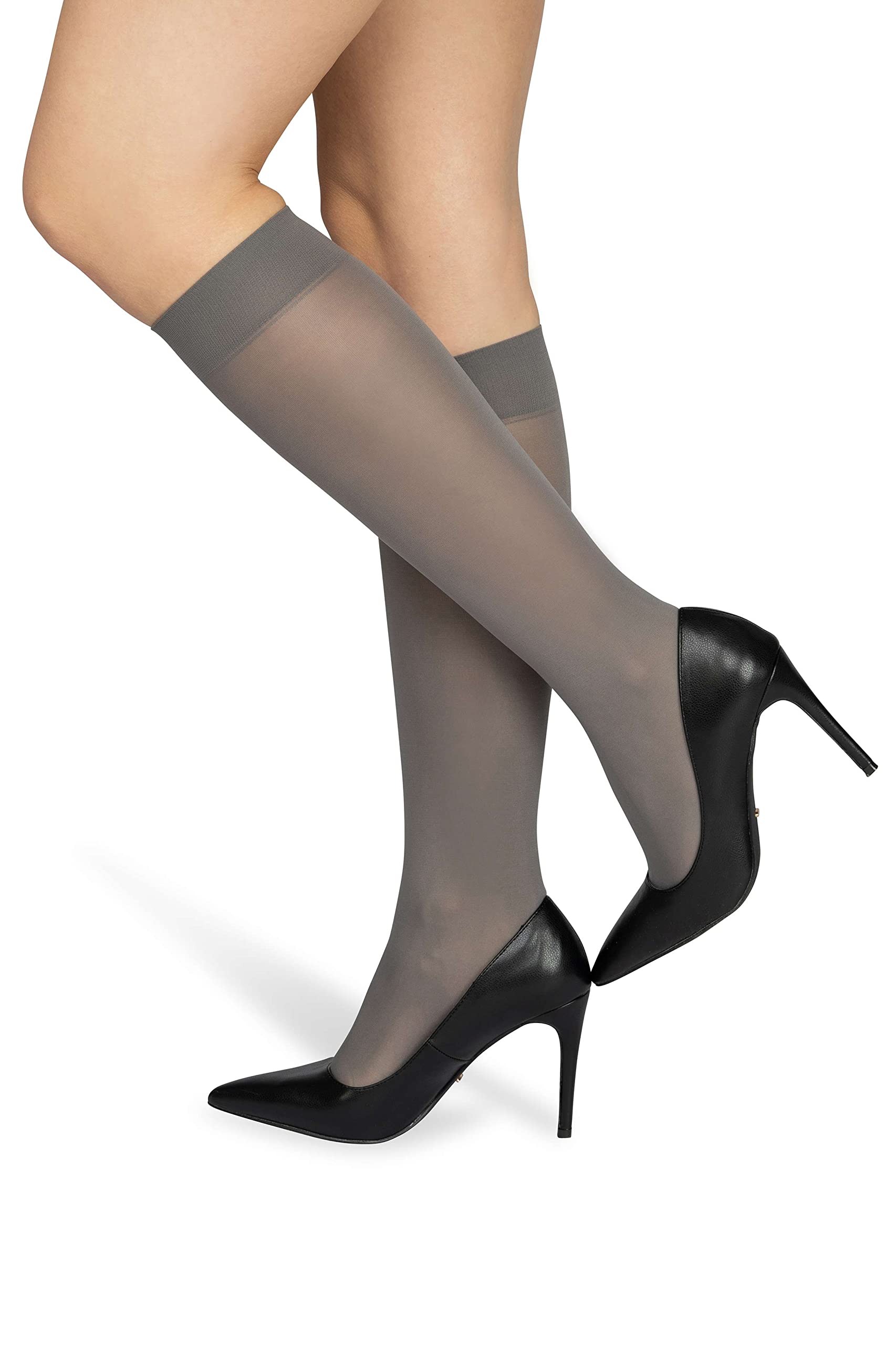 Noq Women's Grigo Socks Knee-Highs Plain 40 Den Opaque Microfiber Matte Classic With Comfort Top One Size Socks Marta, Grigio