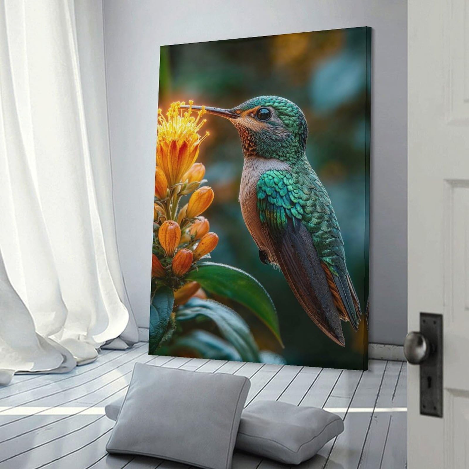 Junmoney Room Decor Wall Art Hummingbird on Flower, 20x30inch(50x75cm), for Gallery Wall Decor And Room Displays, An Easy Match for Collected Prints