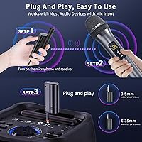 Vista 4 de Micrófono de Karaoke Inalámbrico, Sistema de Micrófono Dinámico UHF Universal Profesional con Receptor, Micrófonos Inalámbricos de Mano para Canto