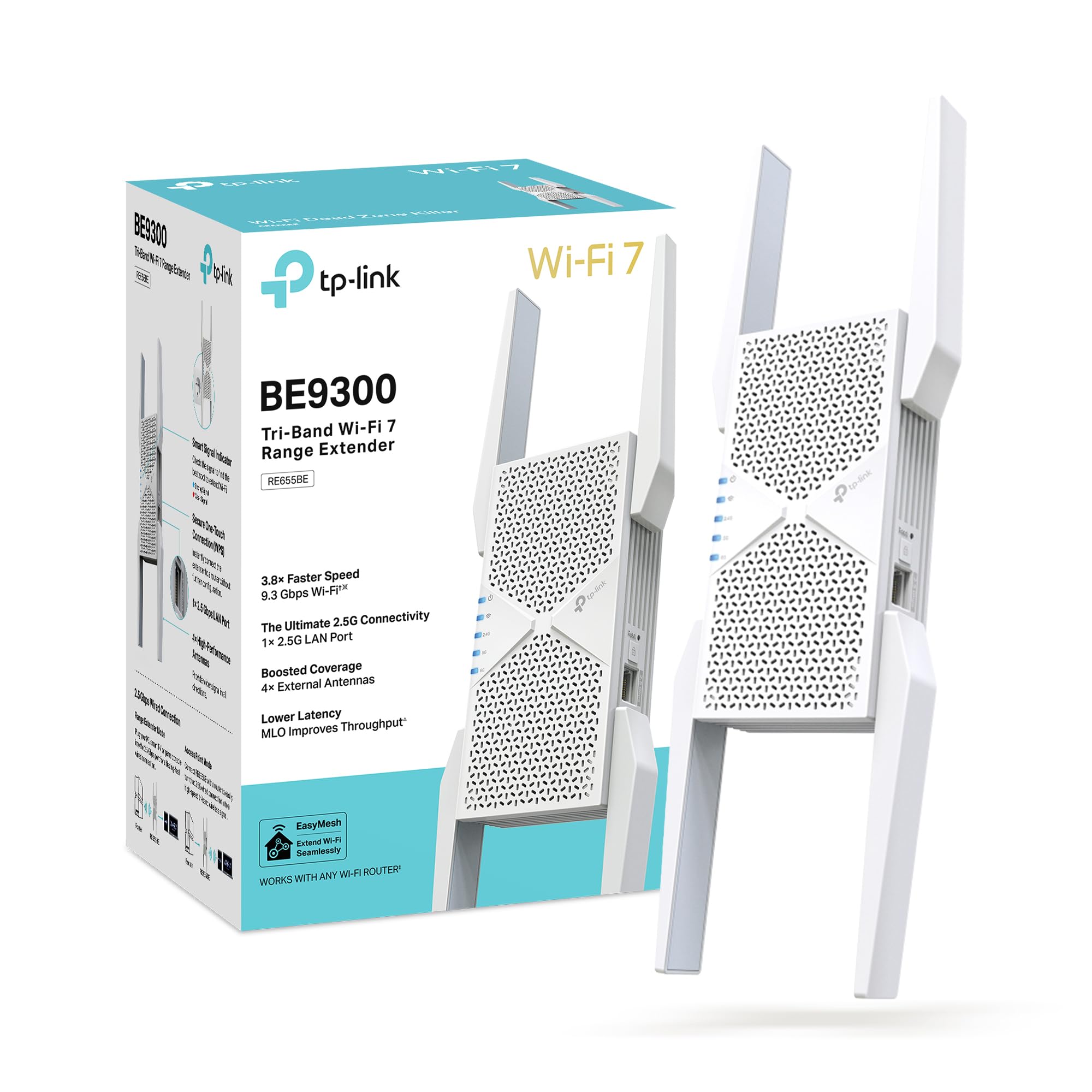 TP-Link RE655BE BE11000 WiFi 7 WiFi Extender Booster WiFi Booster | Gigabit Port, MLO, EasyMesh Compatible, 6GHz Band, Access Point, Works with Any WiFi Router, Tether App Control, UK Plug