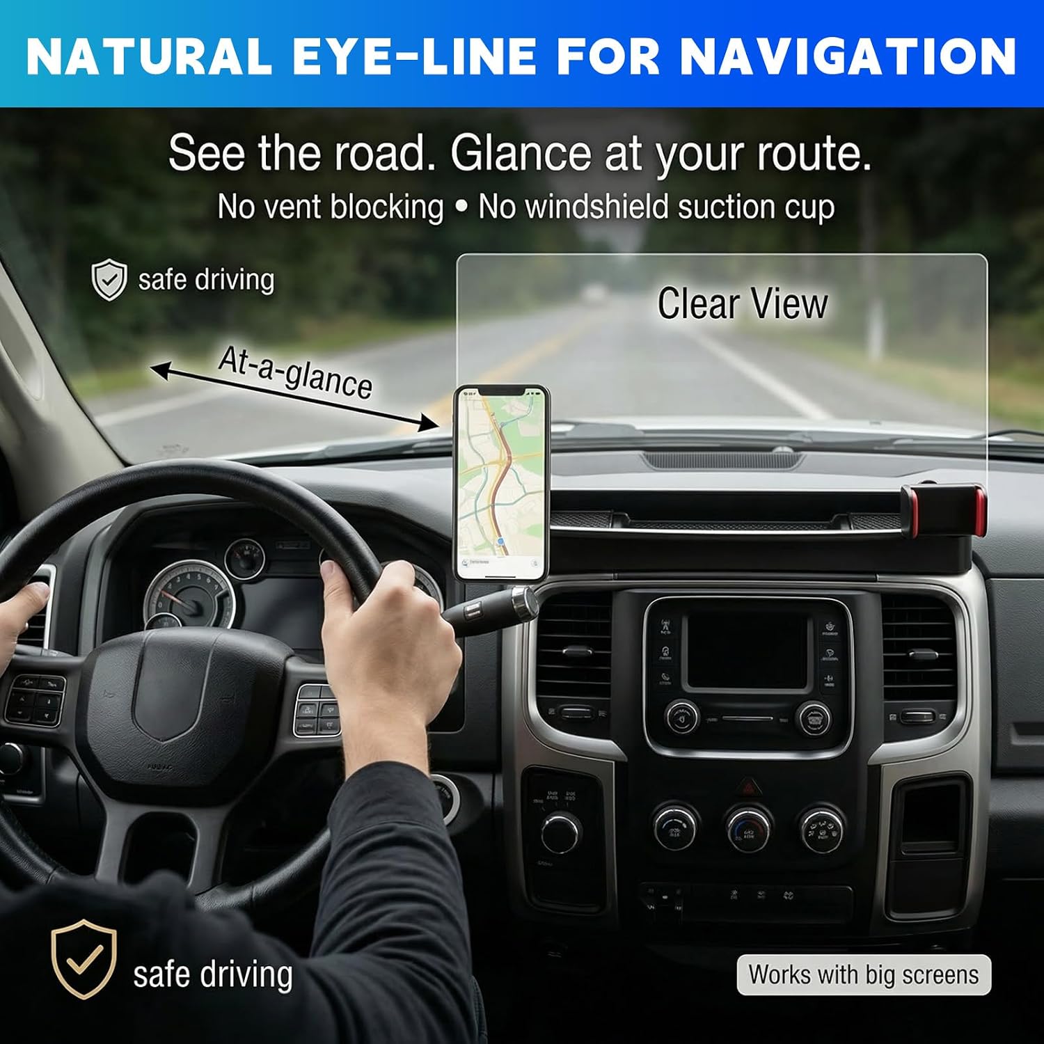 Phone Holder Dashboard Organizer Fits for 2013-2018 Dodge RAM 1500/2500/3500 & 2019-2024 RAM Classic 360°Rotating Magnetic Phone Mount for RAM Interior Accessories Dash Tray Console Storage
