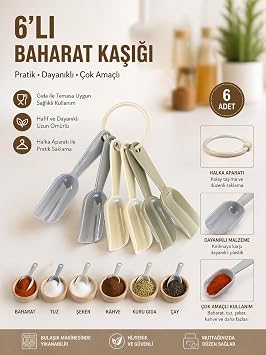 Orret Home 6’lı Mini Baharat Kaşığı Seti Plastik Ölçü Kaşığı Baharat Küreği Kahve Şeker Tuz Ölçme Kaşığı Halkalı Mutfak Ölçü Seti (ASORTİ RENK)