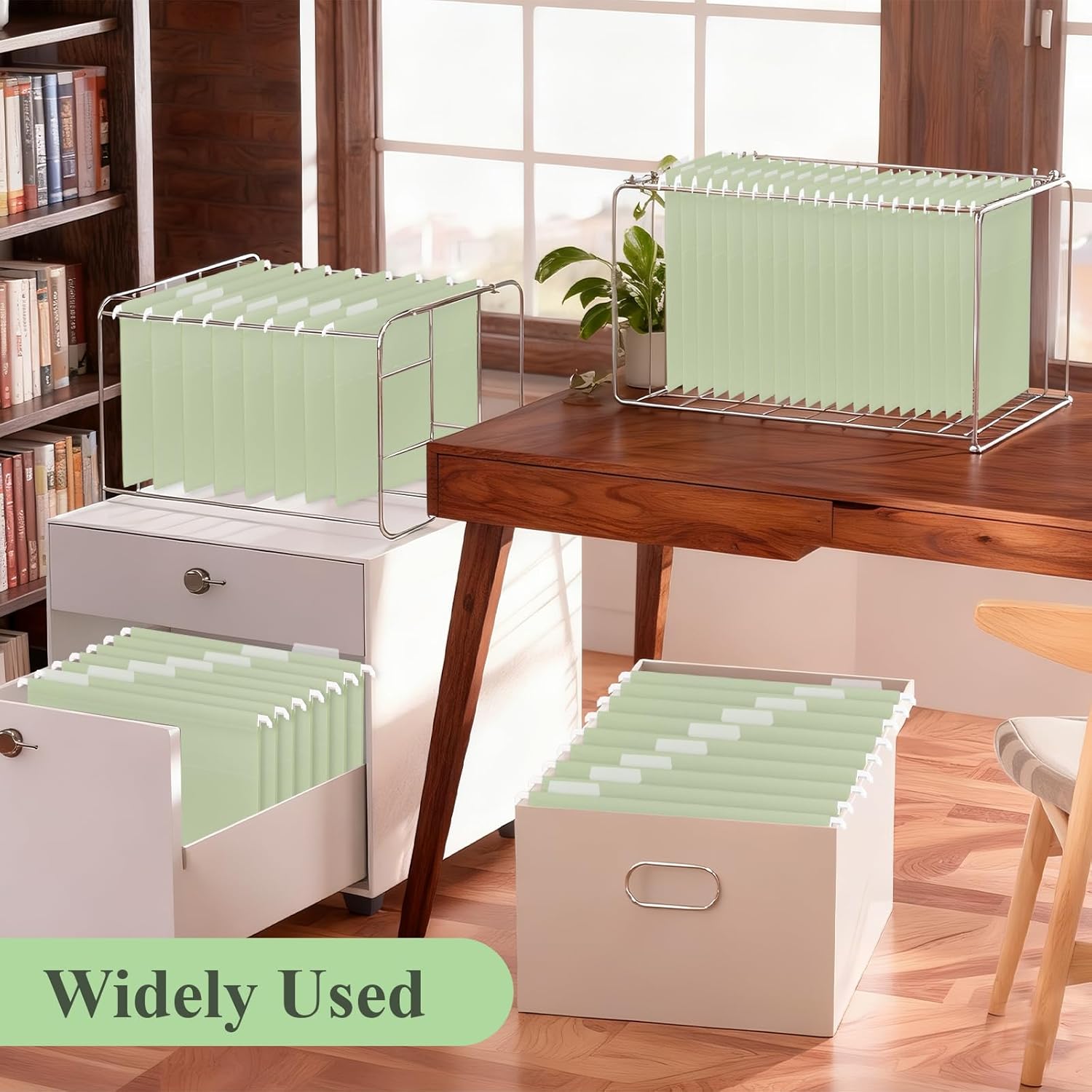 Letter Size Green Hanging File Folders Hanging Document Folder Plastic Transparent Hanging File Folder for File Cabinets Document Filing (20, Sage Green)