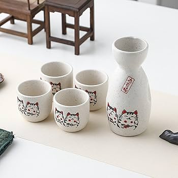 Amazon.co.jp: 酒器セット 招き猫 動物柄 陶器製 ぐい呑み お