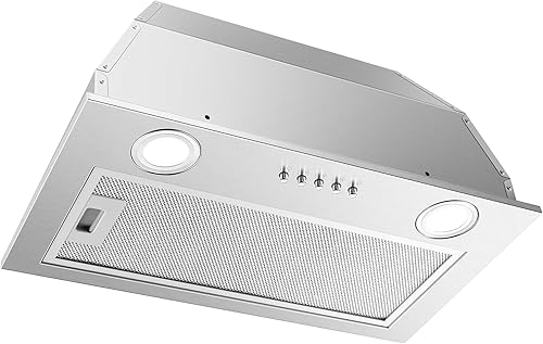 Campana extractora de 20 pulgadas, campana de cocina integrada de 600 CFM, campana de estufa convertible sin conductos con filtro deflector de acero