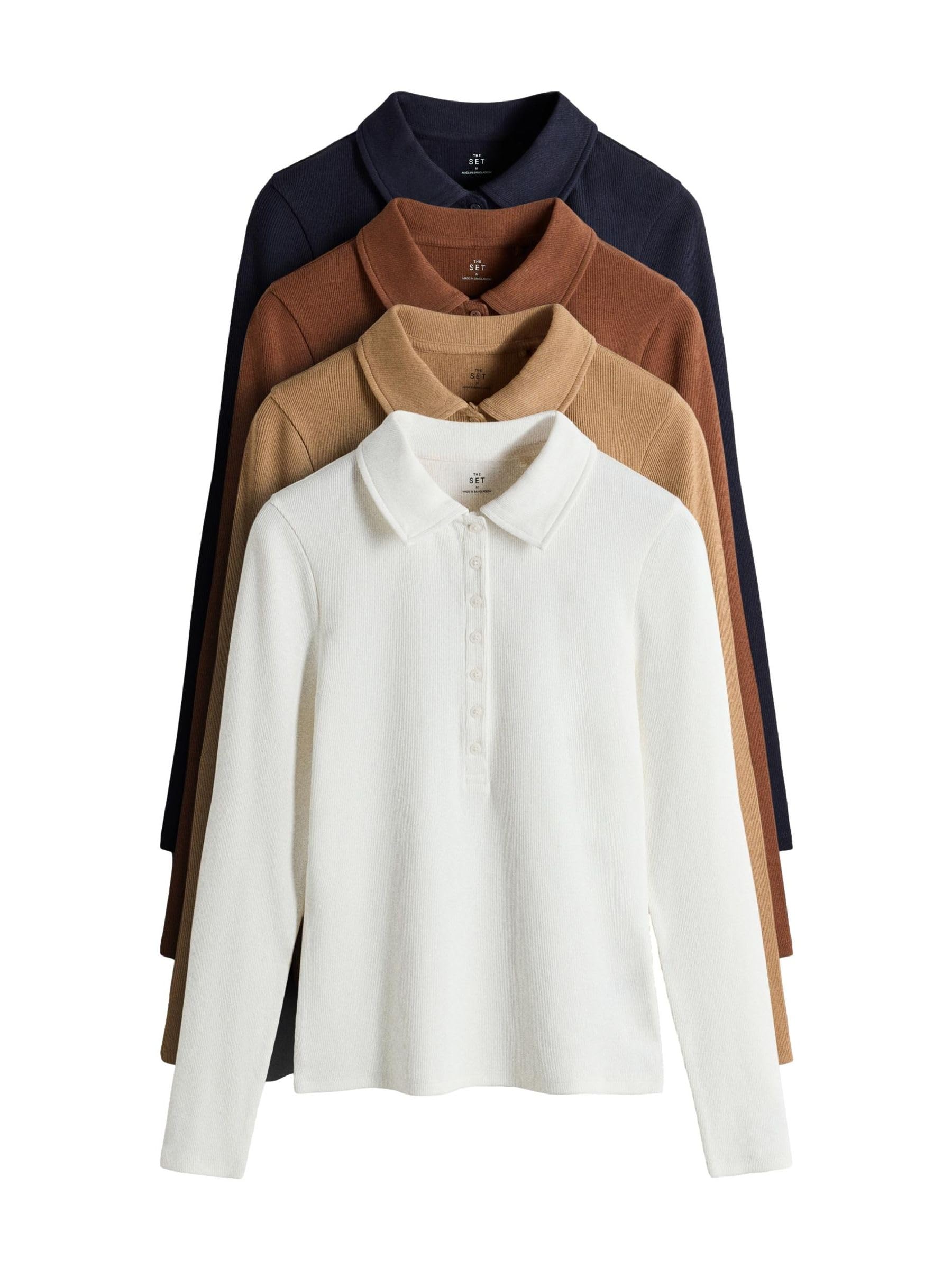 THE SET Femme T-Shirt à col côtelé Style Polo, Lot de 4