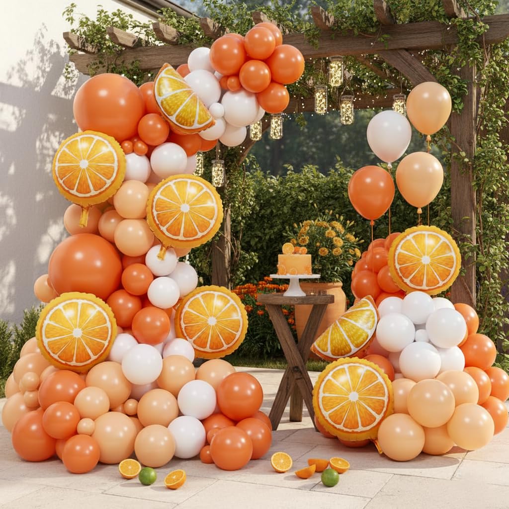 Kit de decoración de arco de globos naranja y blanco